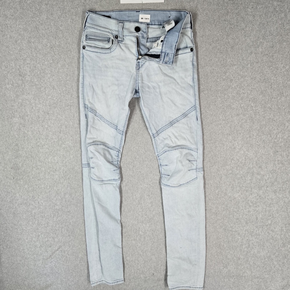 True Religion Men Jeans 28 Light Blue Denim Rocco Moto Relaxed Skinny Grunge